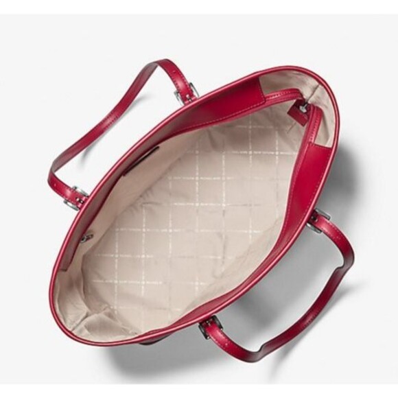 New Michael Kors Jet Set Large Printed Signature Logo Tote Bag Dark Raspberry - Picture 3 of 5